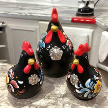 Load image into Gallery viewer, Ceramic Hand Painted Andean Hen with Sterling Silver Rosette-Black