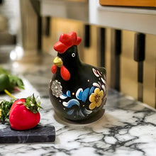 Load image into Gallery viewer, Ceramic Hand Painted Andean Hen with Sterling Silver Rosette-Black