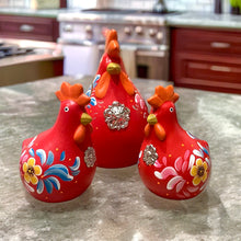 Load image into Gallery viewer, Ceramic Hand Painted Andean Hen with Sterling Silver Rosette-Red