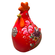 Load image into Gallery viewer, Ceramic Hand Painted Andean Hen with Sterling Silver Rosette-Red