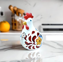 Load image into Gallery viewer, Ceramic Hand Painted Andean Hen with Sterling Silver Rosette-White