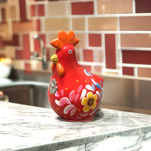 Load image into Gallery viewer, Ceramic Hand Painted Andean Hen with Sterling Silver Rosette-Red