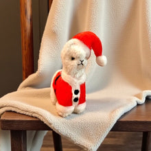 Load image into Gallery viewer, Mini Alpaca Stuffed Animal in Santa Outfit Baby Alpaca Fiber Handmade in Peru
