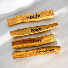 Load image into Gallery viewer, Affirmation Palo Santo Sticks: Love, Peace, Abundance, & Health | Ethically Sourced Aromatic Wood | Elevate Your Spirit