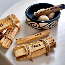 Load image into Gallery viewer, Affirmation Palo Santo Sticks: Love, Peace, Abundance, & Health | Ethically Sourced Aromatic Wood | Elevate Your Spirit