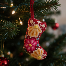 Load image into Gallery viewer, Christmas Ornament – Hand Embroidered Wool Mini Stocking