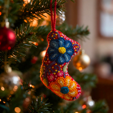 Load image into Gallery viewer, Christmas Ornament – Hand Embroidered Wool Mini Stocking