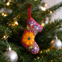 Load image into Gallery viewer, Christmas Ornament – Hand Embroidered Wool Mini Stocking