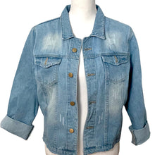 Load image into Gallery viewer, Distressed Denim Jacket Floral Embroidered Detail - Light Blue