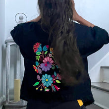 Load image into Gallery viewer, Distressed Denim Jacket Floral Embroidered Detail-Black