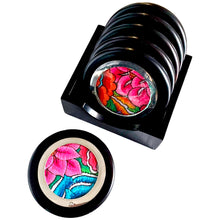 Load image into Gallery viewer, Floral Tapestry Cedar Coaster Set and Sterling Silver Accent
