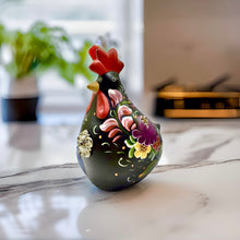Load image into Gallery viewer, Ceramic Hand Painted Andean Hen with Sterling Silver Rosette-Black