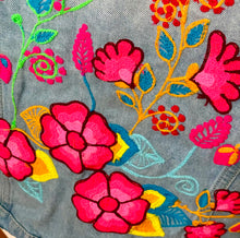 Load image into Gallery viewer, Distressed Denim Jacket Floral Embroidered Detail - Light Blue

