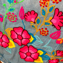 Load image into Gallery viewer, Distressed Denim Jacket Floral Embroidered Detail - Light Blue