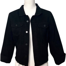 Load image into Gallery viewer, Distressed Denim Jacket Floral Embroidered Detail - Black