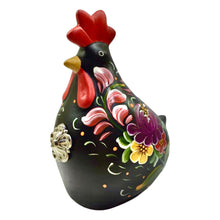 Load image into Gallery viewer, Ceramic Hand Painted Andean Hen with Sterling Silver Rosette-Black