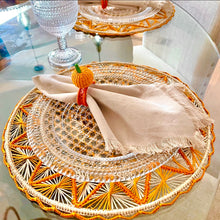 Load image into Gallery viewer, Handmade Orange ZigZag Iraca Placemats - Eco-Friendly 14" Diameter Natural Fiber Table Decor