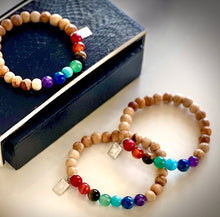 Load image into Gallery viewer, Chakra Bracelet with Palo Santo & Crystals | Handmade for Balance & Healing | Ethically Sourced Natural Materials