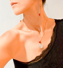 Load image into Gallery viewer, Long Drop Thread Sterling Silver Red & Black Earrings