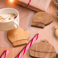 Load image into Gallery viewer, Cherry Hand-carved Winter Coaster Set