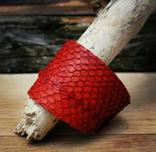 Load image into Gallery viewer, Unique Handmade Fish Leather Cuff Bracelet | Sustainable Mahi Mahi, Sea Bass, & Paiche Options