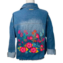 Load image into Gallery viewer, Distressed Denim Jacket Floral Embroidered Detail - Blue