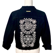 Load image into Gallery viewer, Distressed Denim Jacket Floral Embroidered Detail - Black