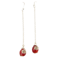 Load image into Gallery viewer, Long Drop Thread Sterling Silver Red & Black Earrings