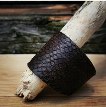 Load image into Gallery viewer, Unique Handmade Fish Leather Cuff Bracelet | Sustainable Mahi Mahi, Sea Bass, & Paiche Options