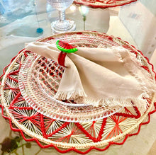 Load image into Gallery viewer, Handmade Red ZigZag Iraca Placemats - Eco-Friendly 14" Diameter Natural Fiber Table Decor