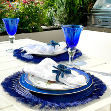 Load image into Gallery viewer, Handmade Fringe Iraca Placemats - Eco-Friendly 17" Diameter Natural Fiber Table Decor, Blue