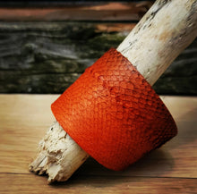 Load image into Gallery viewer, Unique Handmade Fish Leather Cuff Bracelet | Sustainable Mahi Mahi, Sea Bass, & Paiche Options