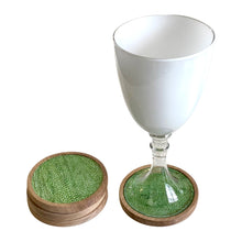 Load image into Gallery viewer, Reclaimed Wood Coaster with Genuine Fish Leather Accent