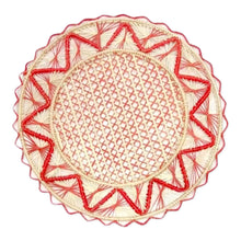 Load image into Gallery viewer, Handmade Red ZigZag Iraca Placemats - Eco-Friendly 14" Diameter Natural Fiber Table Decor