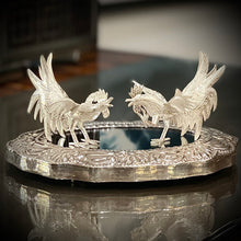 Load image into Gallery viewer, Sterling Silver 950 Fighting Roosters with Mirror Tray - Traditional Peruvian Art