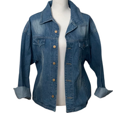 Load image into Gallery viewer, Distressed Denim Jacket Floral Embroidered Detail - Blue