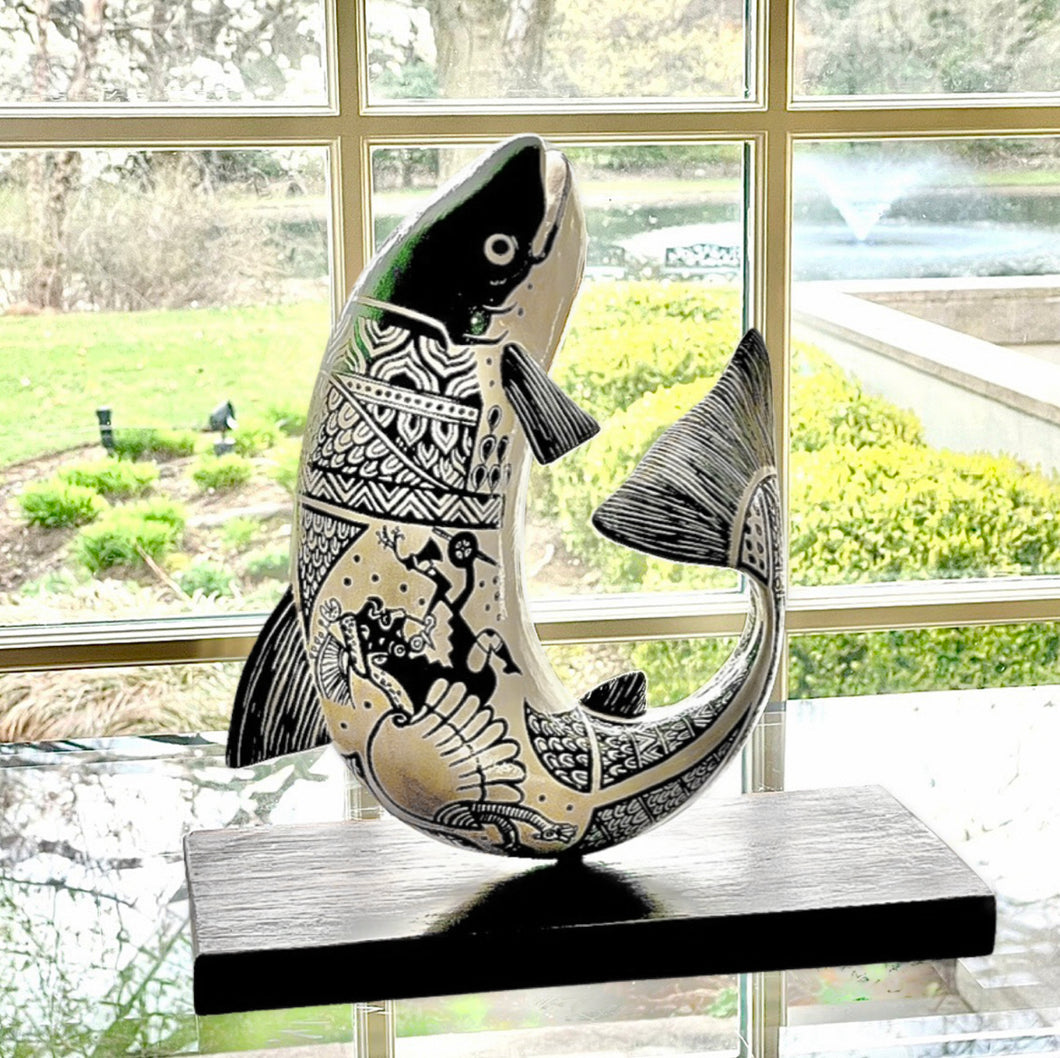 Hand Painted Wooden Sea Bass Table Top Figurine