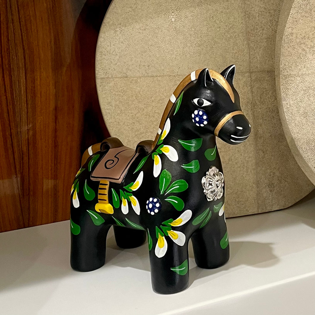 Ceramic Hand Painted  Andean Horse With Sterling Silver Rosette