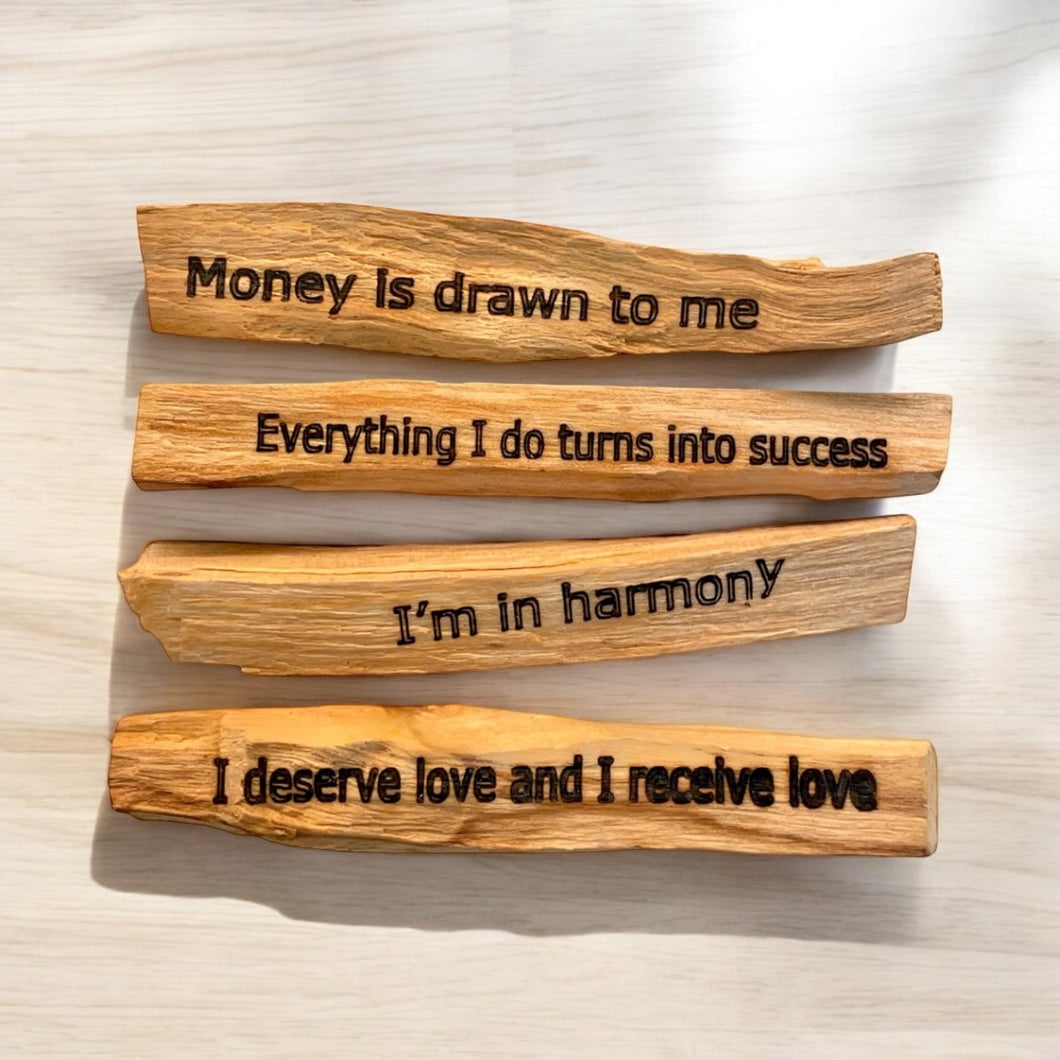 Engraved Affirmation Palo Santo Sticks | Ethically Sourced Aromatic Wood | Inspire Positivity & Mindfulness