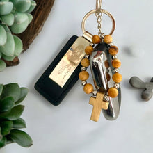 Load image into Gallery viewer, Mini Palo Santo Rosary Keychain | Handcrafted &amp; Aromatic | Perfect for Daily Inspiration &amp; Faith on the Go
