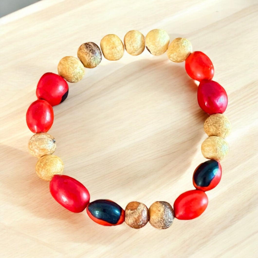 Handcrafted Bracelet with Palo Santo and Huayruro Seeds | Made from Ethically Sourced Palo Santo and Authentic Huayruro Seeds | Symbolizes Good Luck, Protection, and Positive Energy