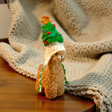 Load image into Gallery viewer, Mini Alpaca Stuffed Animal with Christmas Tree Chullo Hat Handmade in Peru
