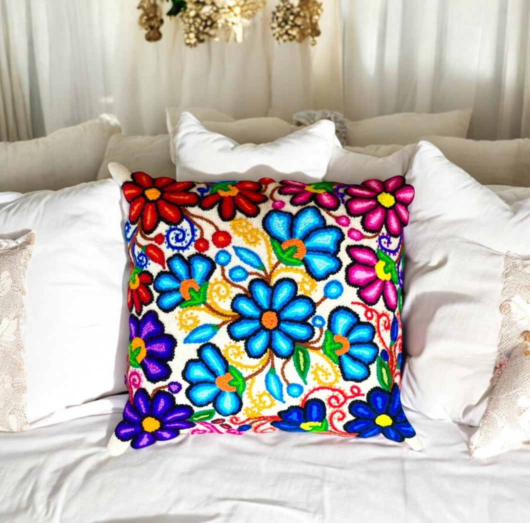 Hand Embroidered Accent Pillow-Misha Floral Design