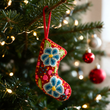Load image into Gallery viewer, Christmas Ornament – Hand Embroidered Wool Mini Stocking
