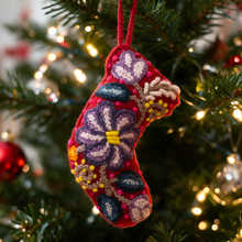 Load image into Gallery viewer, Christmas Ornament – Hand Embroidered Wool Mini Stocking
