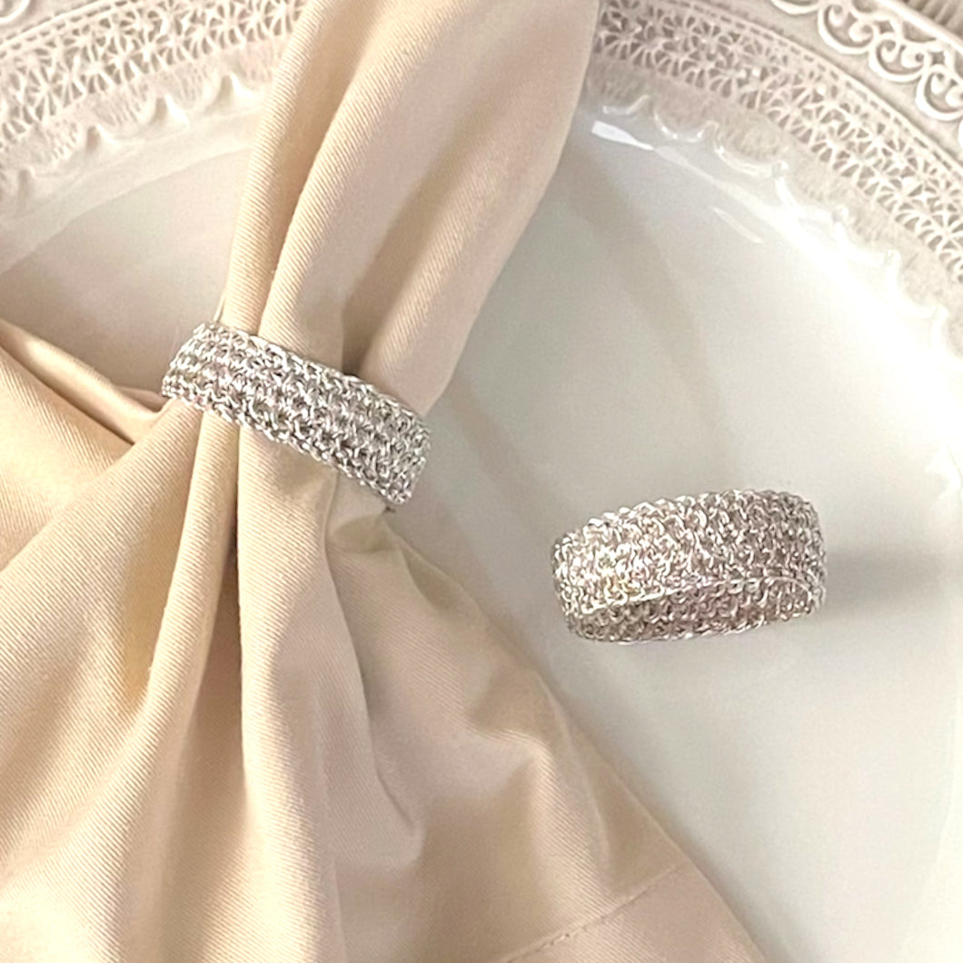 Set of Two Handcrafted Crochet Napkin Rings in 950 Peruvian Sterling Silver – Elegant Table Decor