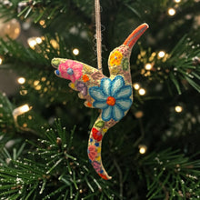 Load image into Gallery viewer, Hummingbird Ornament – Hand-Embroidered Hanging Decor | Handmade Gift
