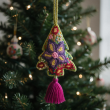 Load image into Gallery viewer, Christmas Tree Ornament – Hand Embroidered Wool Holiday Decor
