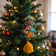 Load image into Gallery viewer, Christmas Tree Ornament – Hand Embroidered Wool Holiday Decor
