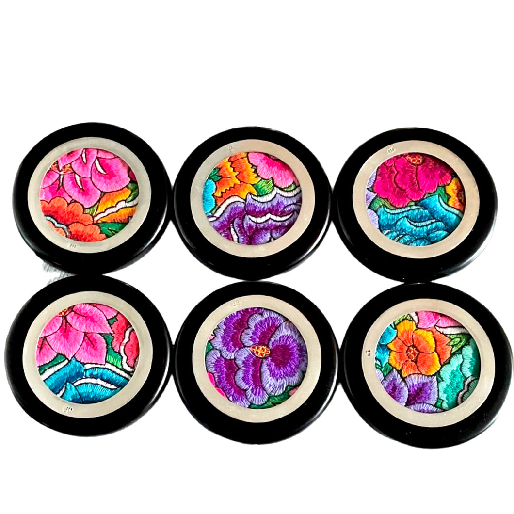 Floral Tapestry Cedar Coaster Set and Sterling Silver Accent